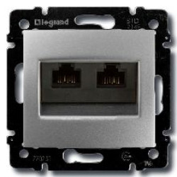 Розетка в сборе Legrand Valena, 2x RJ45, кат. 5е, экр., внутренняя, 51х58 мм (ВхШ), цвет: блестящий алюминий, (LEG.770239)