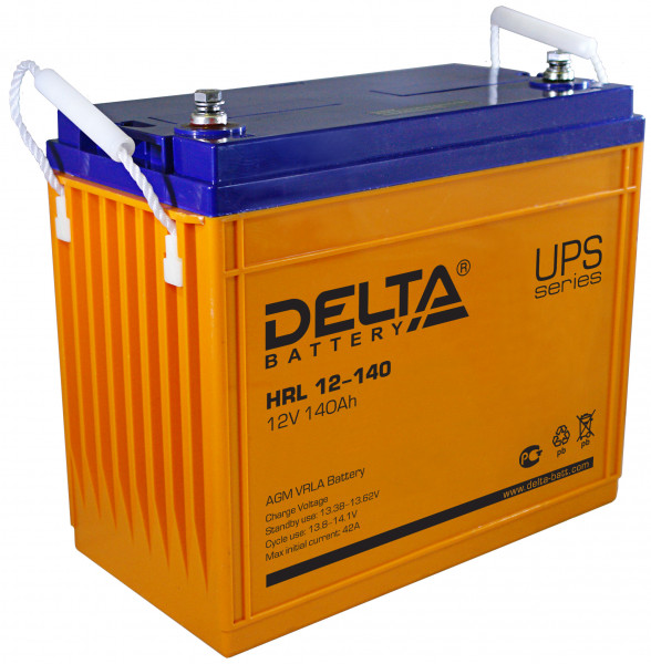 Аккумулятор для ИБП Delta Battery HRL, 287х173х342 мм (ВхШхГ),  необслуживаемый электролитный,  12V/140 Ач, цвет: жёлтый, (HRL 12-140)