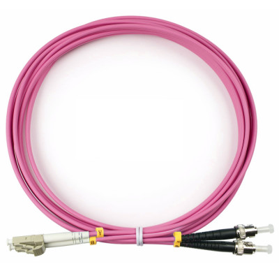 Коммутационный шнур оптический Cabeus Tight Buffer, Duplex ST/LC (UPC/UPC), OM4 50/125, LSZH, Ø 3мм, 3м, цвет: маджента, (FOP-50-OM4-LC-ST-3m)