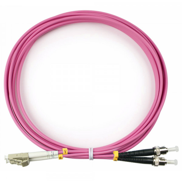 Коммутационный шнур оптический Cabeus Tight Buffer, Duplex ST/LC (UPC/UPC), OM4 50/125, LSZH, Ø 3мм, 3м, цвет: маджента, (FOP-50-OM4-LC-ST-3m)