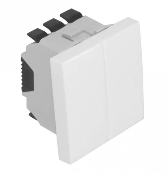 Проходной выключатель Efapel QUADRO 45, двухклавишный, без подсветки, 10А, 45х45 мм (ВхШ), цвет: белый матовый, кнопка (45159 SBM)