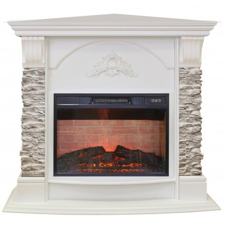 Угловой электрокамин с плоским фронтальным стеклом Real-Flame Athena Corner GR STD/EUG/24 WT с очагом Irvine 24