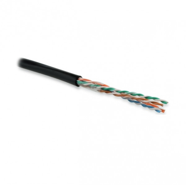 Кабель витая пара Hyperline, U/UTP, 4 пар., кат. 5е, проводник Ø 0,51мм, AWG24, PE, 100МГц, 1м (100м), тип прокладки: снаружи зданий, цвет: чёрный