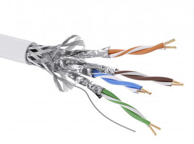 Кабель витая пара DKC, S/FTP, 4 пар., кат. 6, проводник Ø 0,57мм, AWG23, нг(А)-HF, 1м (бухта 305м), сечение проводника 0,257мм2, тип прокладки: внутри зданий, цвет: белый