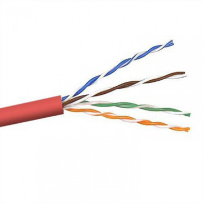 Кабель витая пара Lanmaster, U/UTP, 4 пар., кат. 5е, проводник Ø 0,51мм, AWG24, PVC, 200МГц, 1м (коробка 305м), тип прокладки: внутри зданий, цвет: красный