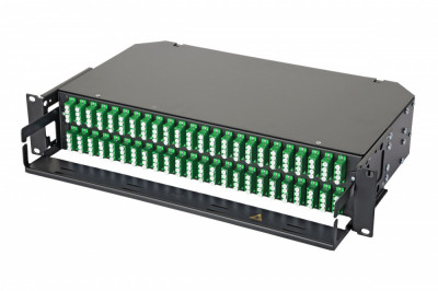 Коммутационная панель ВО Eurolan 47E-48, 2HU, портов: 48 LC (Quatro)OS2, установлено адаптеров: 32 невыдвижная, орг-йзер: предустановлен, цвет: чёрный, APC, монтажные шнуры, КДЗС