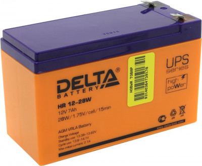 Аккумулятор для ИБП Delta Battery HR-W, 100х65х151 мм (ВхШхГ),  Необслуживаемый свинцово-кислотный,  12V/7 Ач, цвет: оранжевый, (HR 12-28W)