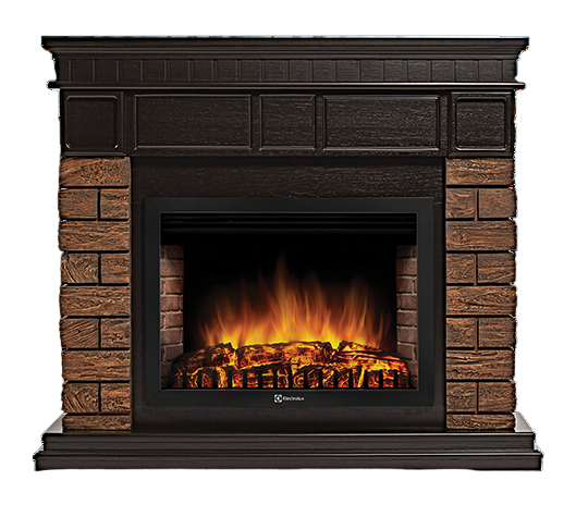 Электрокамин с широким очагом 2D Electrolux EFP/P-2520LS с порталом Firelight Bricks Wood 25 камень корич., шпон тем. дуб