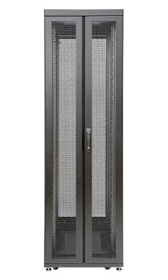 Шкаф серверный напольный Eurolan Rackcenter D9000, 42U, 2044х600х1000 мм (ВхШхГ), дверь: двойная распашная, перфорация, задняя дверь: двойная распашная, перфорация, боковая панель: съемная, 2 части, сварной, цвет: чёрный, (60F-42-6A-95BL)