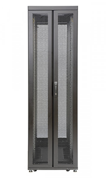 Шкаф серверный напольный Eurolan Rackcenter D9000, 42U, 2044х600х1000 мм (ВхШхГ), дверь: двойная распашная, перфорация, задняя дверь: двойная распашная, перфорация, боковая панель: съемная, 2 части, сварной, цвет: чёрный, (60F-42-6A-95BL)