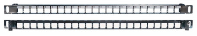 Коммутационная патч-панель наборная Hyperline, 19", 0,5HU, портов: 24 х keystone, кат. 5-7A, с задним кабельным организатором (без модулей), цвет: чёрный, (PPBLHD-19-24S-SH-RM)