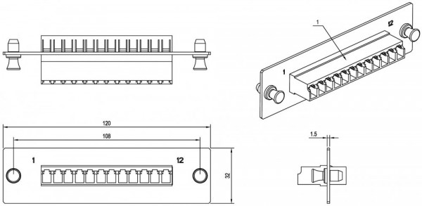 Оптическая панель Hyperline FO-FPM-W120H32-12LC-BL