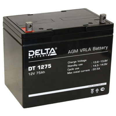 Аккумулятор для ИБП Delta Battery DT, 213х169х259 мм (ВхШхГ),  Необслуживаемый свинцово-кислотный,  12V/75 Ач, цвет: чёрный, (DT 1275)