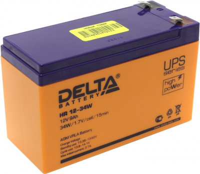 Аккумулятор для ИБП Delta Battery HR-W, 100х65х151 мм (ВхШхГ),  Необслуживаемый свинцово-кислотный,  12V/9 Ач, цвет: оранжевый, (HR 12-34W)