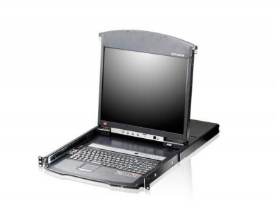 Переключатель KVM Aten, Altusen, портов: 16, 440х480х701,2 мм (ВхШхГ), KVM over IP: есть, USB, RJ45, PS/2, LCD 19", цвет: чёрный