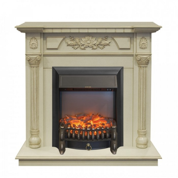 Электрокамин с классическим очагом 2D Real-Flame Dacota STD/EUG WT с очагами Fobos s Lux BL/BR, Majestic s Lux BL/BR