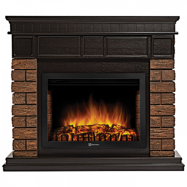 Электрокамин с широким очагом 2D Electrolux EFP/P-2520LS с порталом Firelight Bricks WOOD 25 камень темный, шпон венге