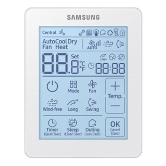 Проводной пульт индивидуального управления, сенсорный, групповое управление до 16 внутренних блоков 360?, Wind-Free Samsung MWR-SH11N