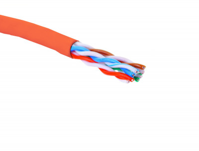 Кабель витая пара Eurolan, U/UTP, 4 пар., кат. 5е, проводник Ø 0,51мм, AWG24, нг(А)-HF, 1м (коробка 305м), тип прокладки: внутри зданий, цвет: красный