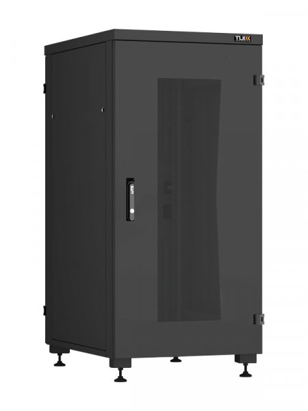 Шкаф телекоммуникационный напольный TLK Lite II, IP20, 24U, 1242х600х800 мм (ВхШхГ), дверь: стекло, задняя дверь: металл, боковая панель: сплошная съемная, разборный, цвет: чёрный, (TFI-246080-GMMM-R-BK)