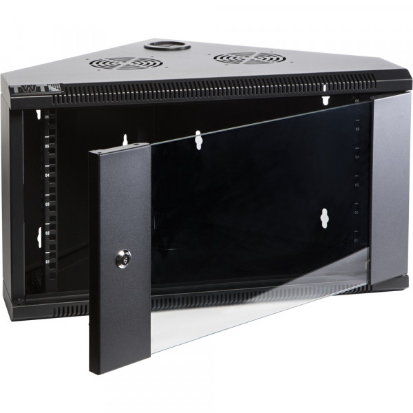 Шкаф телекоммуникационный настенный TWT, 6U, 600х600 мм (ШхГ), дверь: стекло, боковая панель: сплошная, разборный, цвет: чёрный, (угловой)