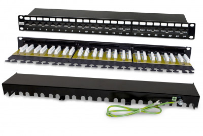 Коммутационная патч-панель Hyperline, 19", 2HU, портов: 24 х RJ45, кат. 6A, универсальная, неэкр., цвет: чёрный, (PP2-19-24-8P8C-C6A-110D)