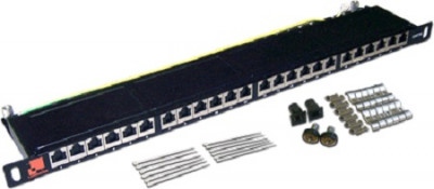 Коммутационная патч-панель Lanmaster, 19", 0,5HU, портов: 24 х RJ45, кат. 6A, экр., цвет: чёрный, (LAN-PPC24S6A)