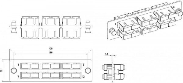 Панель Hyperline FO-FPM-W120H32-6DSC-BL