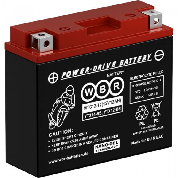 Аккумулятор для ИБП WBR MTG, 130х71х151 мм (ВхШхГ),  необслуживаемый свинцово-кислотный,  12V/12 Ач, (MTG 12-12)