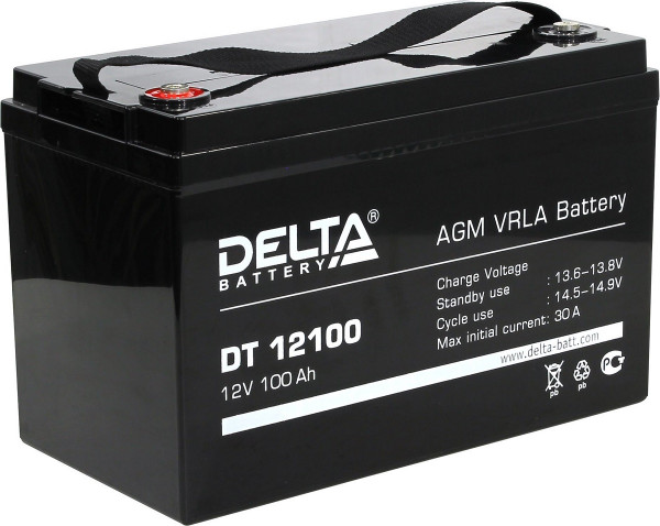 Аккумулятор для ИБП Delta Battery DT, 219х172х329 мм (ВхШхГ),  Необслуживаемый свинцово-кислотный,  12V/100 Ач, цвет: чёрный, (DT 12100)