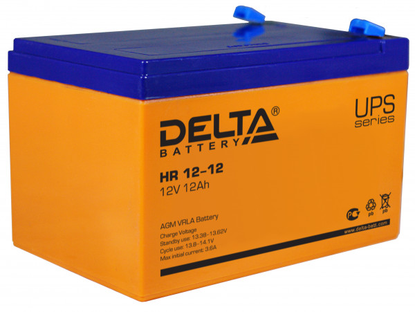 Аккумулятор для ИБП Delta Battery HR, 101х98х151 мм (ВхШхГ),  Необслуживаемый свинцово-кислотный,  12V/12 Ач, цвет: оранжевый, (HR 12-12)