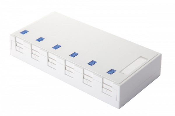 Коробка для настенного монтажа Eurolan, вводов: 3, 6 модулей, 31х173х85 мм (ВхШхГ), со шторками, цвет: белый