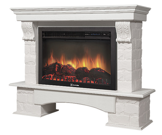 Электрокамин с широким очагом 2D Electrolux EFP/P-3020LS с порталом Firelight Forte 30U (угловой) камень белый, шпон белёный дуб