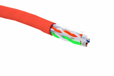 Кабель витая пара Eurolan, U/UTP, 4 пар., кат. 6, проводник Ø 0,56мм, AWG23, нг(А)-HF, 1м (коробка 305м), тип прокладки: внутри зданий, цвет: красный