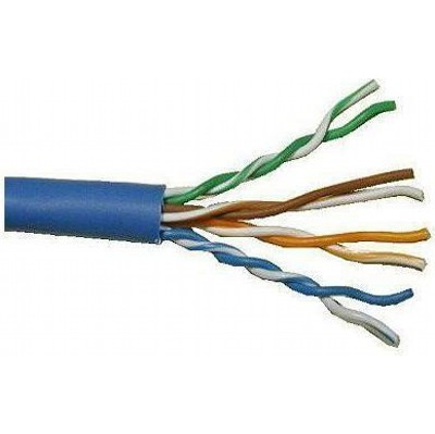 Кабель витая пара Lanmaster, U/UTP, 4 пар., кат. 5е, проводник Ø 0,51мм, AWG24, PVC, 200МГц, 1м (коробка 305м), тип прокладки: внутри зданий, цвет: голубой