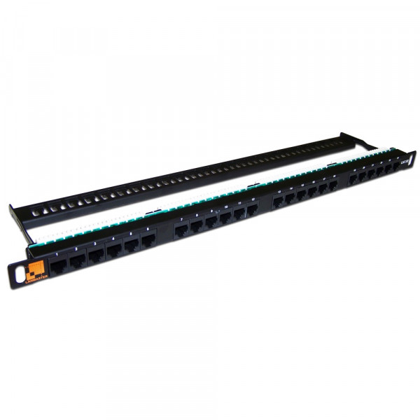 Коммутационная патч-панель Lanmaster, 19", 0,5HU, портов: 24 х RJ45, кат. 5е, неэкр., цвет: чёрный, (LAN-PPC24U5E)