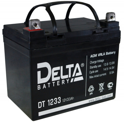 Аккумулятор для ИБП Delta Battery DT, 180х131х197 мм (ВхШхГ),  Необслуживаемый свинцово-кислотный,  12V/33 Ач, цвет: чёрный, (DT 1233)