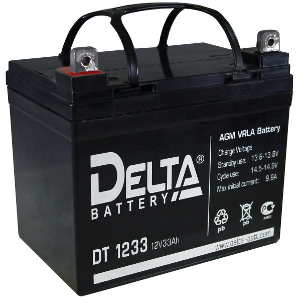 Аккумулятор для ИБП Delta Battery DT, 180х131х197 мм (ВхШхГ),  Необслуживаемый свинцово-кислотный,  12V/33 Ач, цвет: чёрный, (DT 1233)