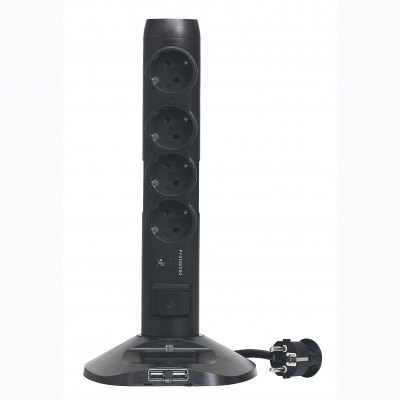 Блок силовых розеток Legrand, вертикальный, неуправляемый, Shuko х 4, USB х 2, вход Schuko, шнур 1,5 м, 16А, чёрный, 1 micro USB