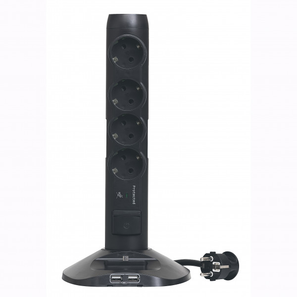Блок силовых розеток Legrand, вертикальный, неуправляемый, Shuko х 4, USB х 2, вход Schuko, шнур 1,5 м, 16А, чёрный, 1 micro USB