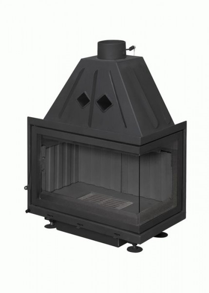 Угловая правая дровяная топка ЭКОКАМИН Альфа 700 два стекла правая черный шамот