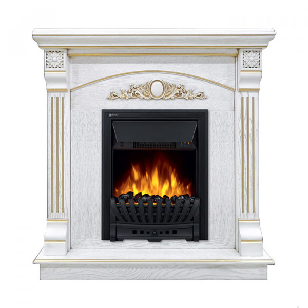 Электрокамин с классическим очагом 2D Electrolux EFP/P-1020LS с порталом Firelight Barocco Classic белый дуб с золотой патиной
