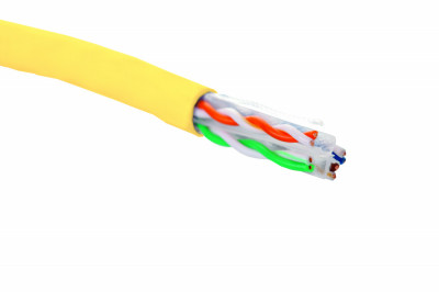 Кабель витая пара Eurolan, U/UTP, 4 пар., кат. 6, проводник Ø 0,56мм, AWG23, нг(А)-HF, 1м (коробка 305м), тип прокладки: внутри зданий, цвет: жёлтый