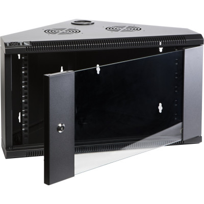Шкаф телекоммуникационный настенный TWT, 9U, 600х600 мм (ШхГ), дверь: стекло, боковая панель: сплошная, разборный, цвет: чёрный, (угловой)