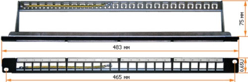 Коммутационная патч-панель наборная Lanmaster, 19", 0,6HU, портов: 24 х keystone, кат. 5-7A, экр., порты в 1 ряд, цвет: чёрный, (LAN-PPLC24OK-STP)