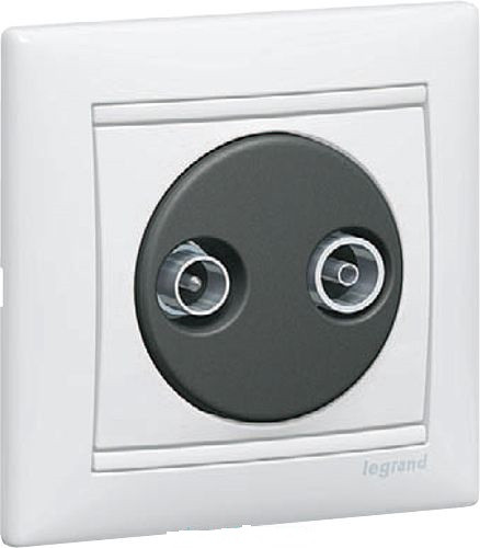 Розетка в сборе Legrand Valena, 2x TV/R, кат. 5е, экр., внутренняя, 51х58 мм (ВхШ), цвет: белый, (LEG.774434)