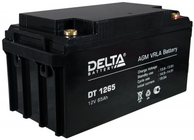 Аккумулятор для ИБП Delta Battery DT, 172х167х350 мм (ВхШхГ),  Необслуживаемый свинцово-кислотный,  12V/65 Ач, цвет: чёрный, (DT 1265)