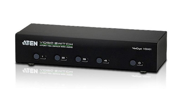 Переключатель KVM Aten, портов: 4 х HDB-15, 44х76,1х200 мм (ВхШхГ), RS232, цвет: чёрный
