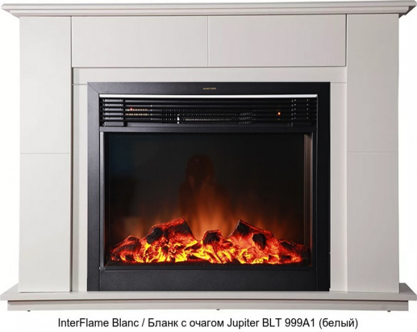 Деревянный камин (портал+очаг) InterFlame Blanc / Бланк с очагом Jupiter FX M Brass/Black