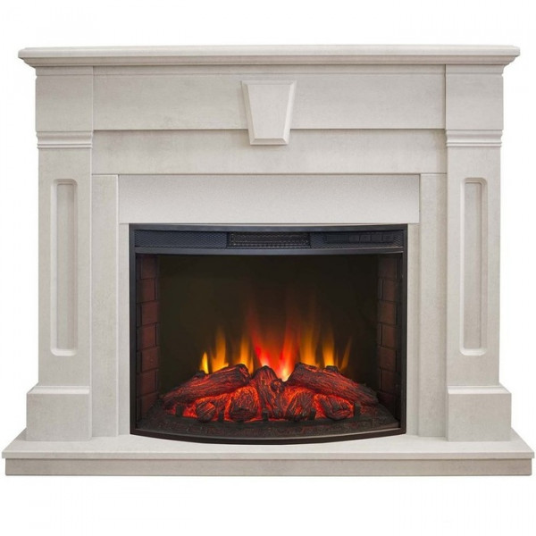 Стильный электрокамин со звуковым эффектом Real-Flame Kellie 25,5/26 WT с очагом Evrika 25,5 LED